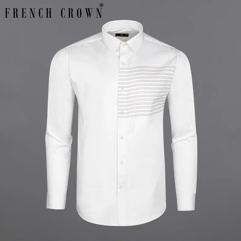 Bright White Embroidered Style Printed Super Soft Premium Cotton Shirt 1
