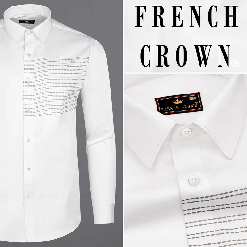 Bright White Embroidered Style Printed Super Soft Premium Cotton Shirt 11
