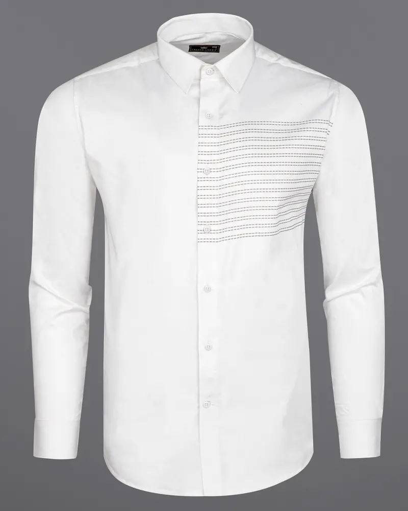 Bright White Embroidered Style Printed Super Soft Premium Cotton Shirt 2