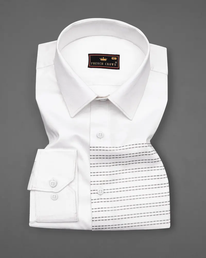 Bright White Embroidered Style Printed Super Soft Premium Cotton Shirt 5