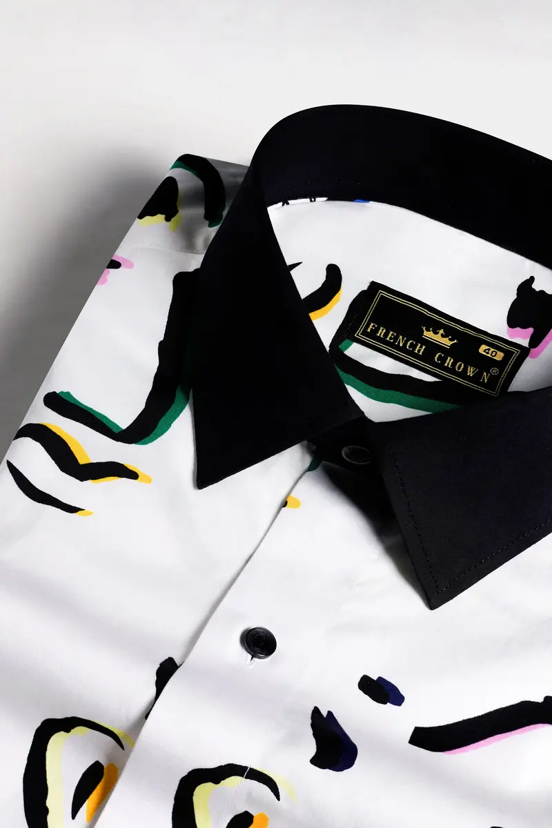 Bright White Faces Printed With Black Cuffs And Collar Premium Cotton Shirt 4