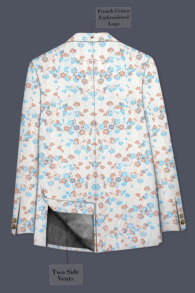 Bright White Floral And Leaves Textured Cross Placket Bandhgala Designer Blazer 5