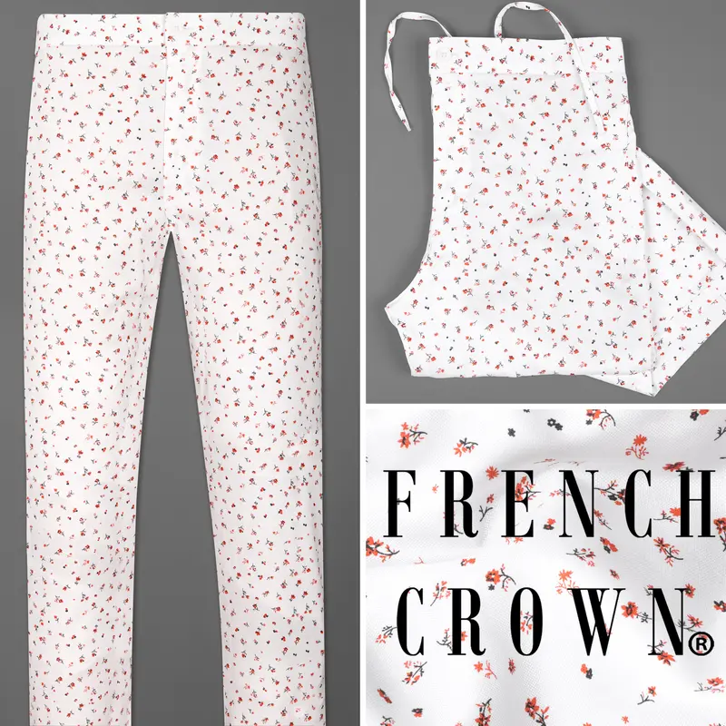 Bright White Floral Printed Oxford Lounge Pants 1