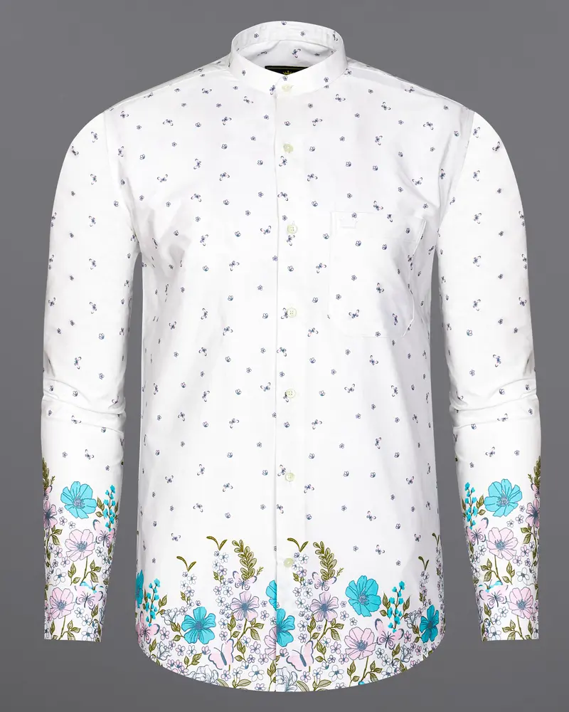Bright White Floral Printed Premium Cotton Shirt 1