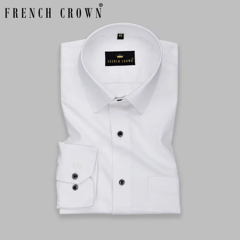 Bright White Flower Jacquard Textured Giza Cotton Shirt 10