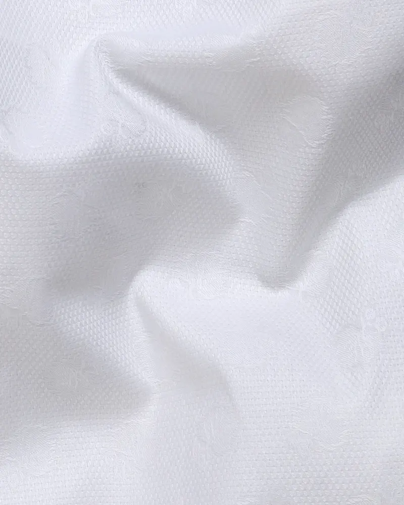 Bright White Flower Jacquard Textured Giza Cotton Shirt 2