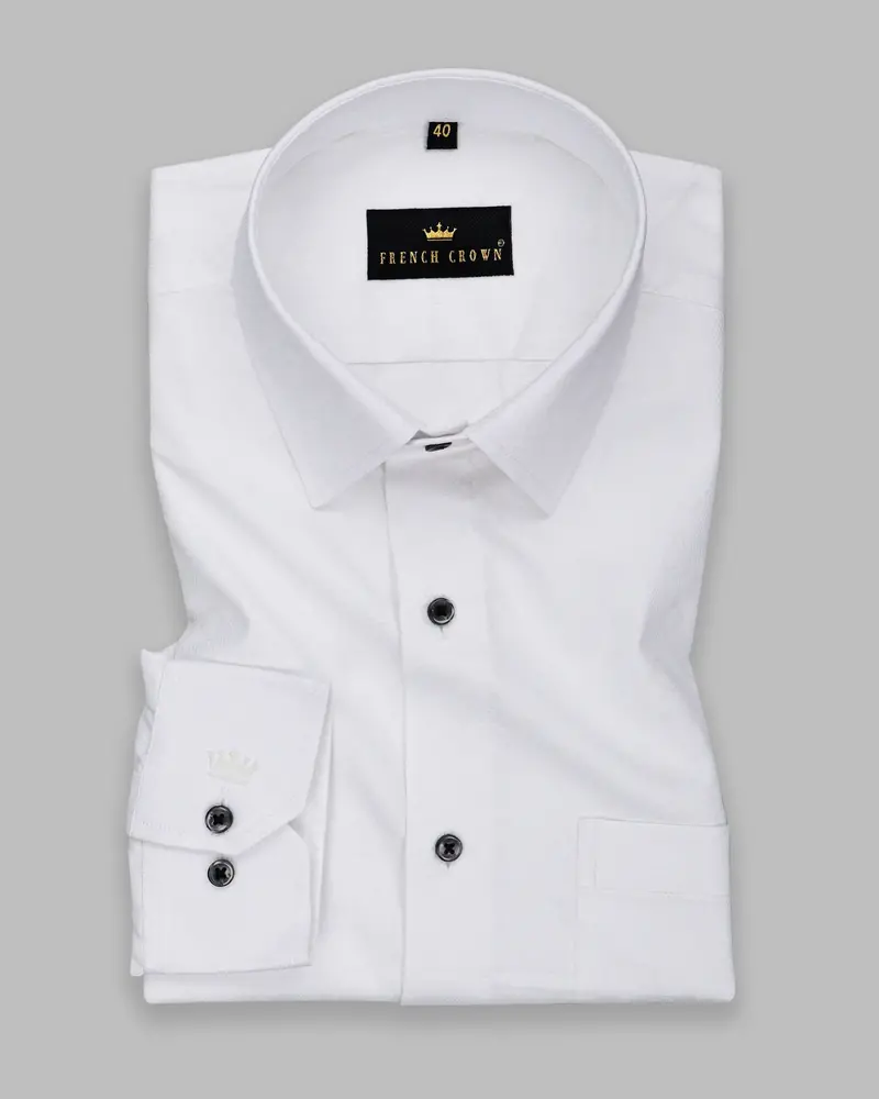 Bright White Flower Jacquard Textured Giza Cotton Shirt 4