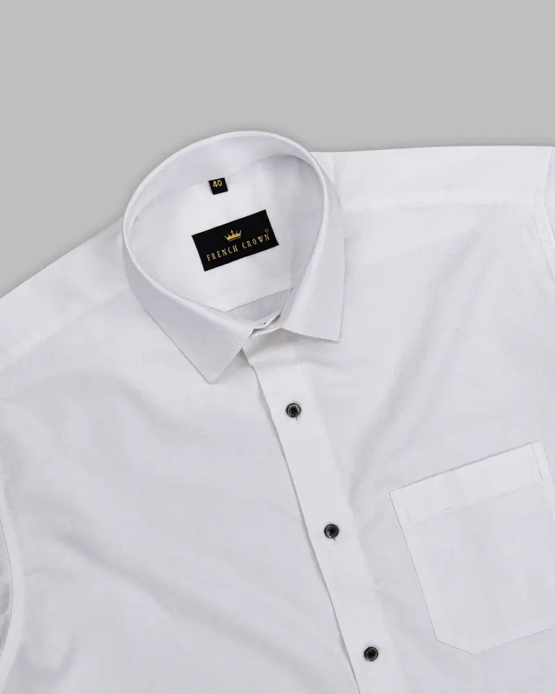 Bright White Flower Jacquard Textured Giza Cotton Shirt 5