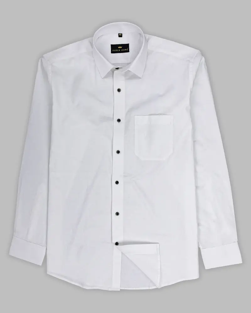 Bright White Flower Jacquard Textured Giza Cotton Shirt 6