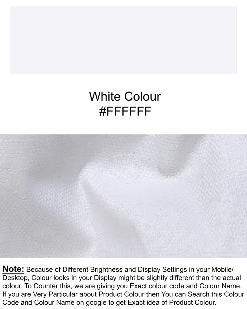 Bright White Flower Jacquard Textured Giza Cotton Shirt 8