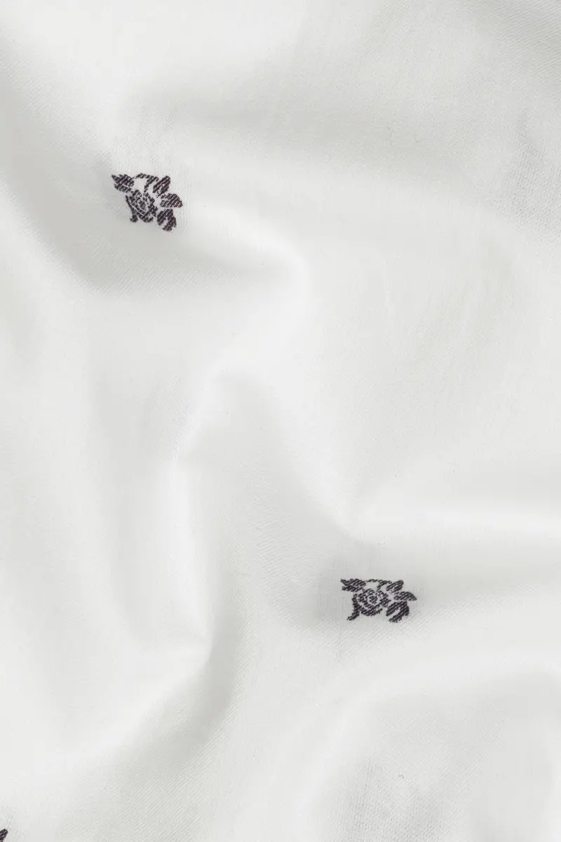 Bright White Flower Jacquard Textured Premium Giza Cotton Shirt 2
