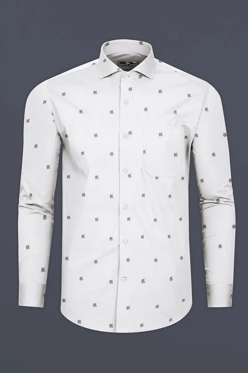 Bright White Flower Jacquard Textured Premium Giza Cotton Shirt 4