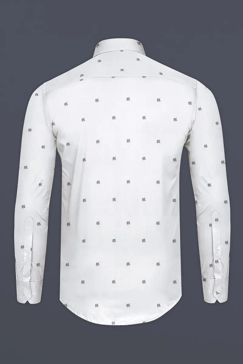 Bright White Flower Jacquard Textured Premium Giza Cotton Shirt 5