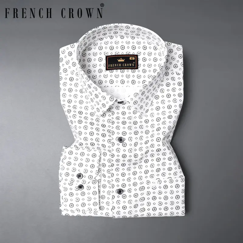 Bright White Flower Printed Super Soft Premium Cotton Shirt 1