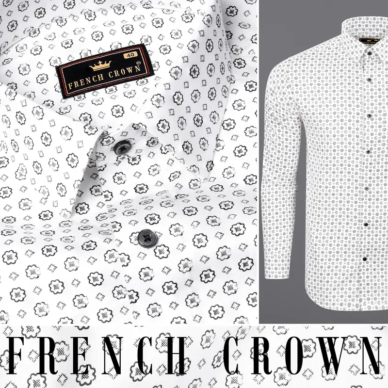 Bright White Flower Printed Super Soft Premium Cotton Shirt 10
