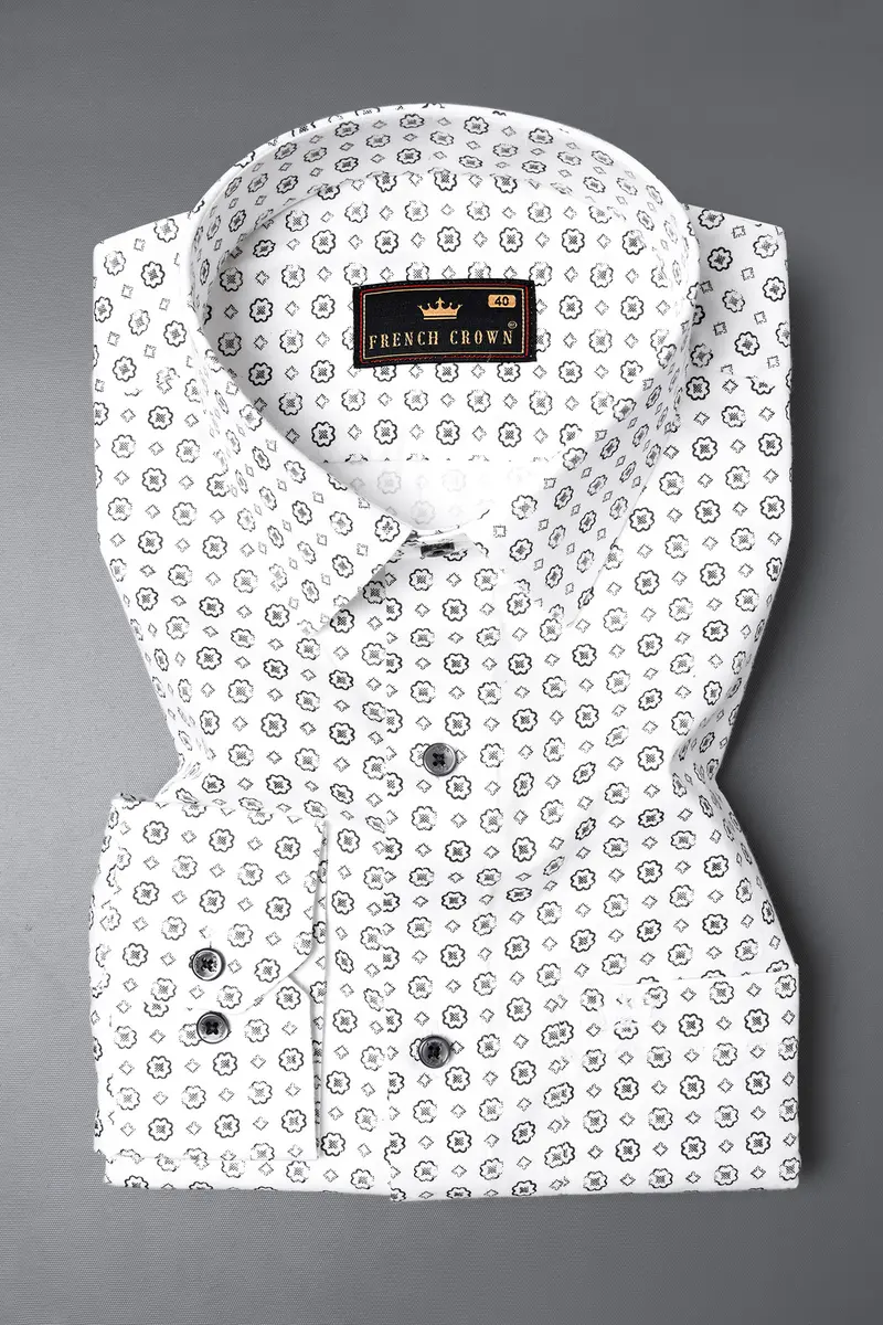 Bright White Flower Printed Super Soft Premium Cotton Shirt 2