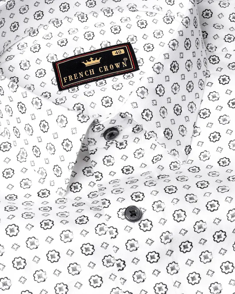 Bright White Flower Printed Super Soft Premium Cotton Shirt 4
