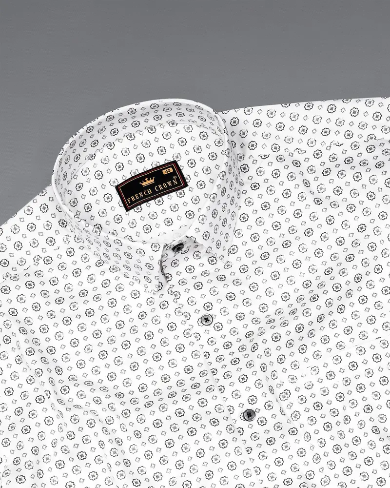 Bright White Flower Printed Super Soft Premium Cotton Shirt 5