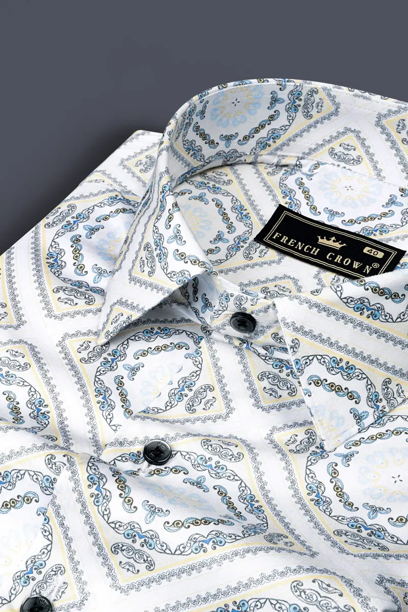 Bright White Geometric Printed Super Soft Premium Cotton Shirt 1