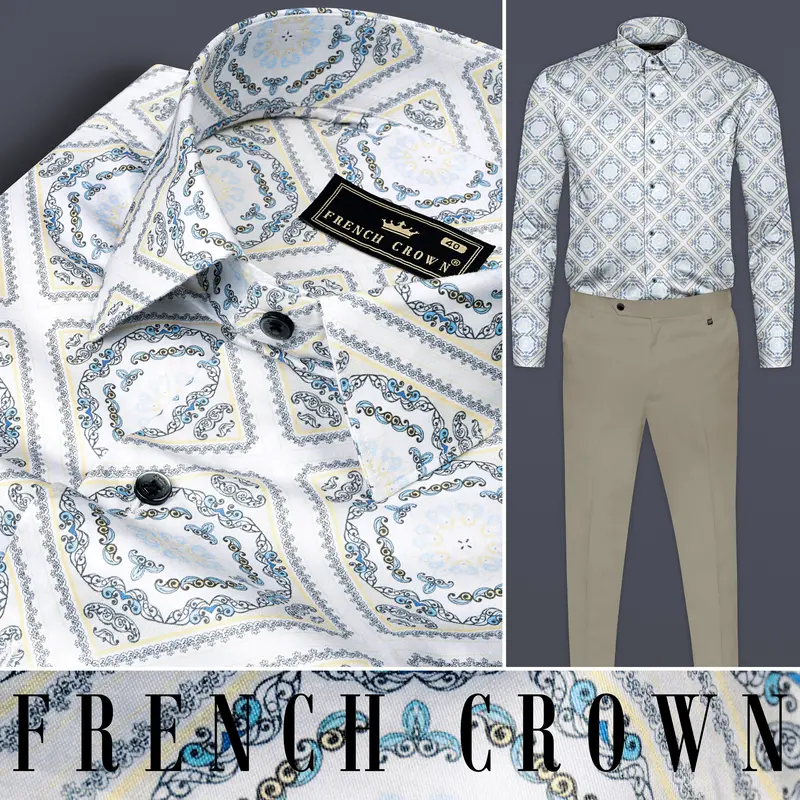 Bright White Geometric Printed Super Soft Premium Cotton Shirt 10