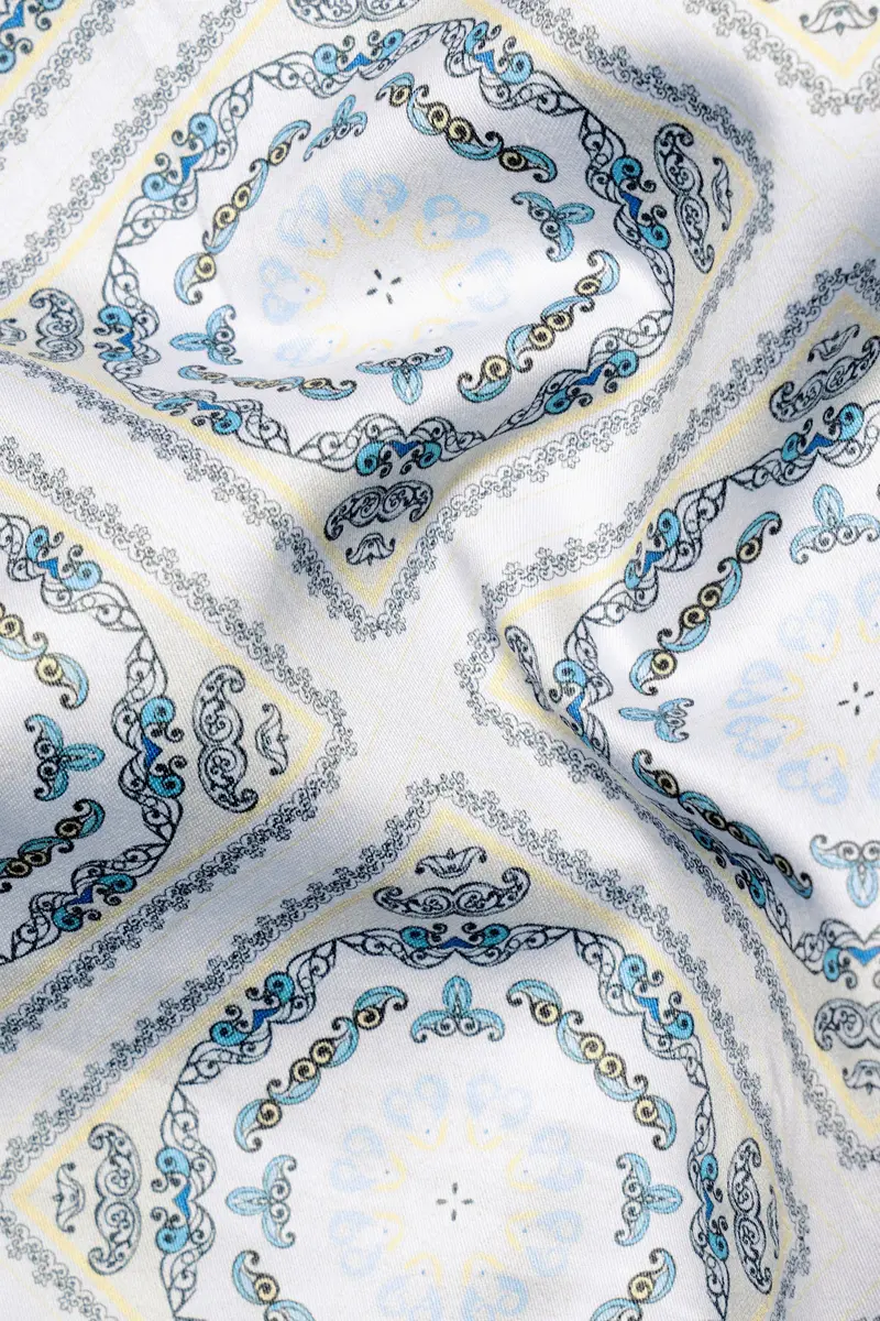 Bright White Geometric Printed Super Soft Premium Cotton Shirt 2