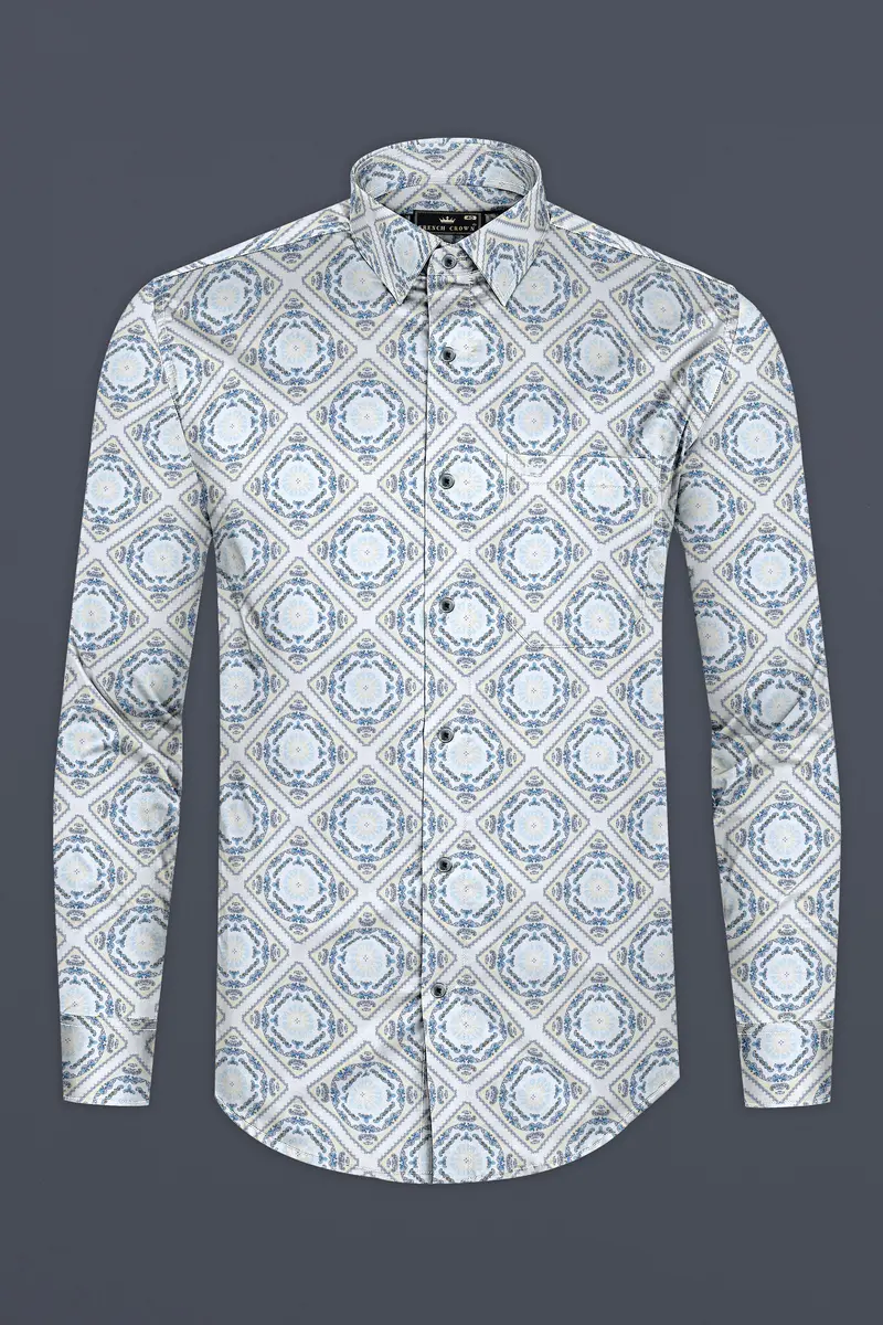 Bright White Geometric Printed Super Soft Premium Cotton Shirt 4