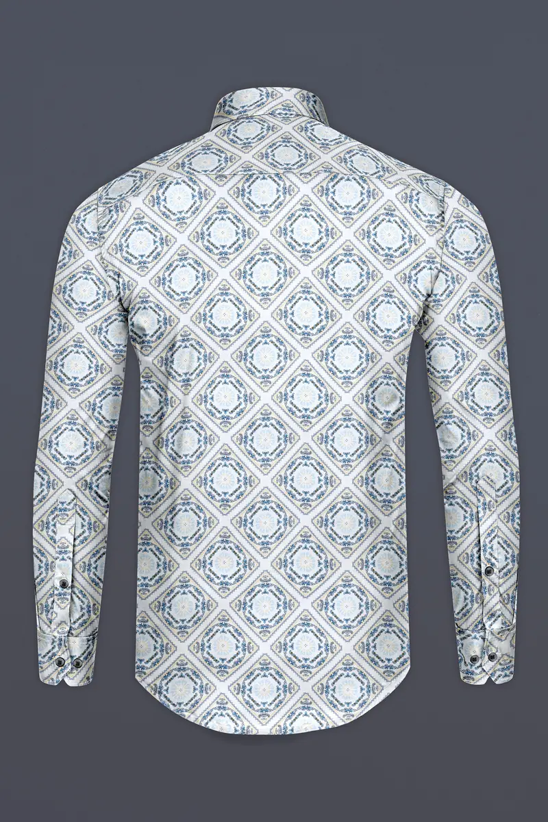 Bright White Geometric Printed Super Soft Premium Cotton Shirt 5
