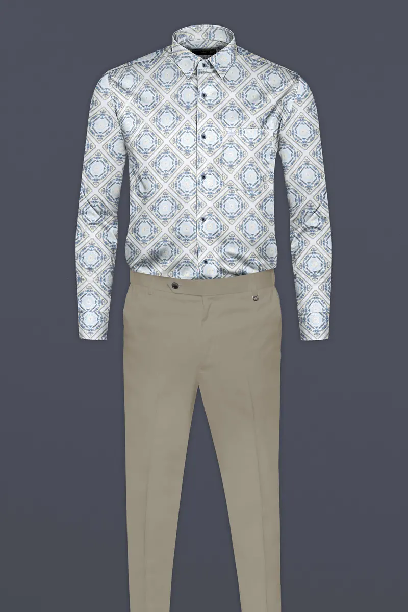 Bright White Geometric Printed Super Soft Premium Cotton Shirt 6