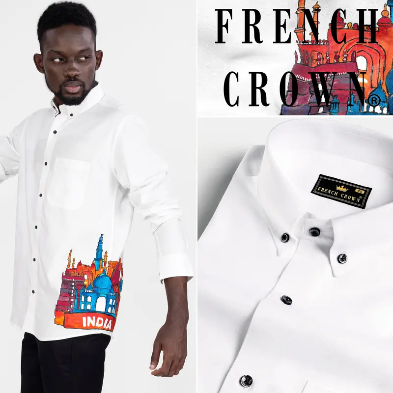 Bright White India Hand Painted Royal Oxford Designer Shirt 1