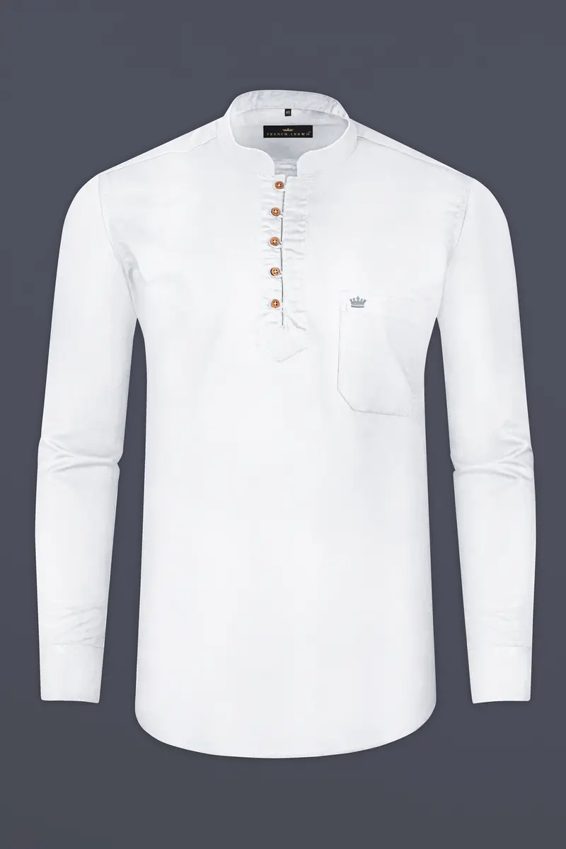 Bright White Indian Kurta Style Luxurious Linen Shirt 5