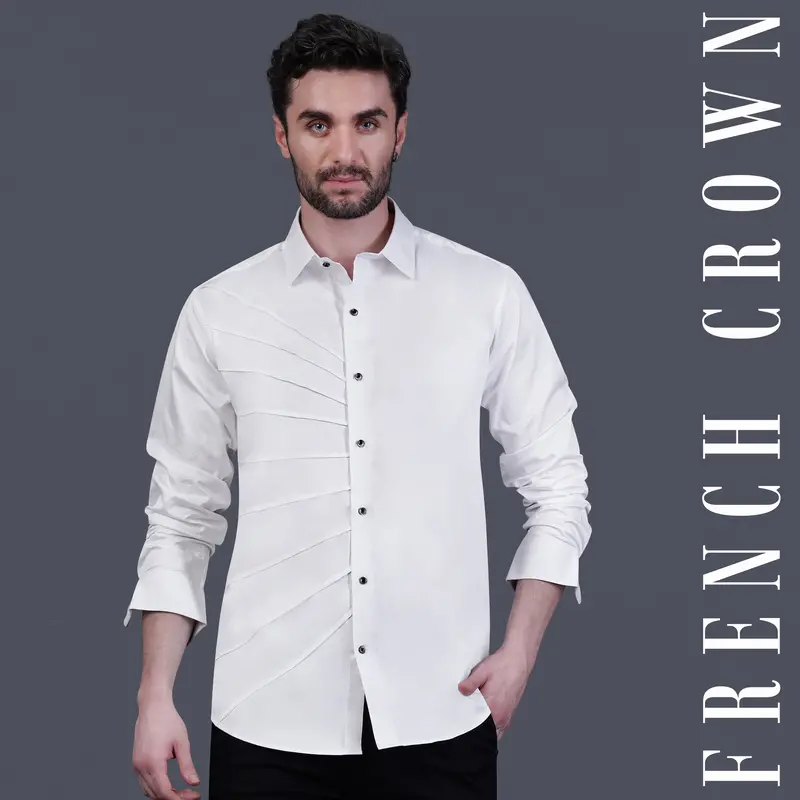 Bright White Infinite Lines Tucks Subtle Sheen Super Soft Premium Cotton Designer Shirt 1