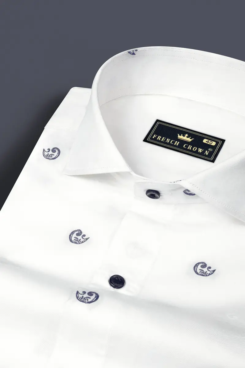 Bright White Jacquard Butta Textured Premium Giza Cotton Shirt 1