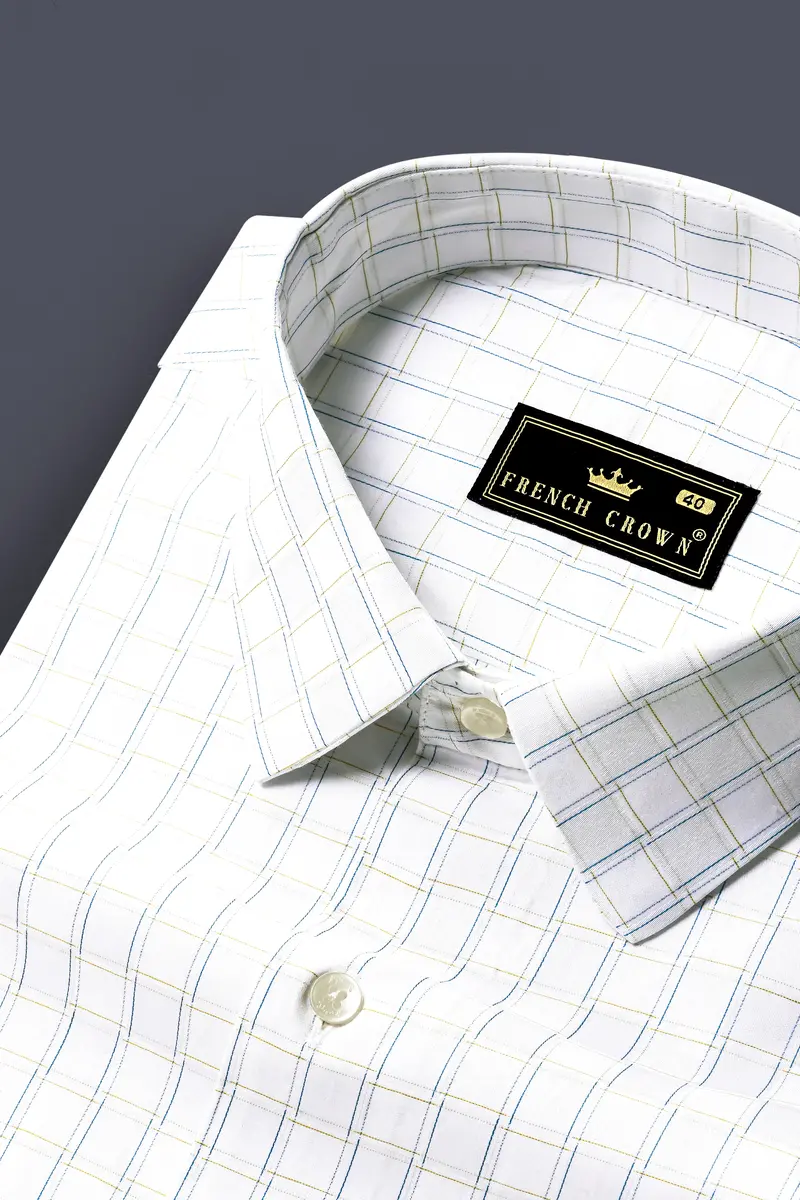 Bright White Jacquard Checked Premium Cotton Shirt 1