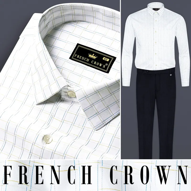 Bright White Jacquard Checked Premium Cotton Shirt 10