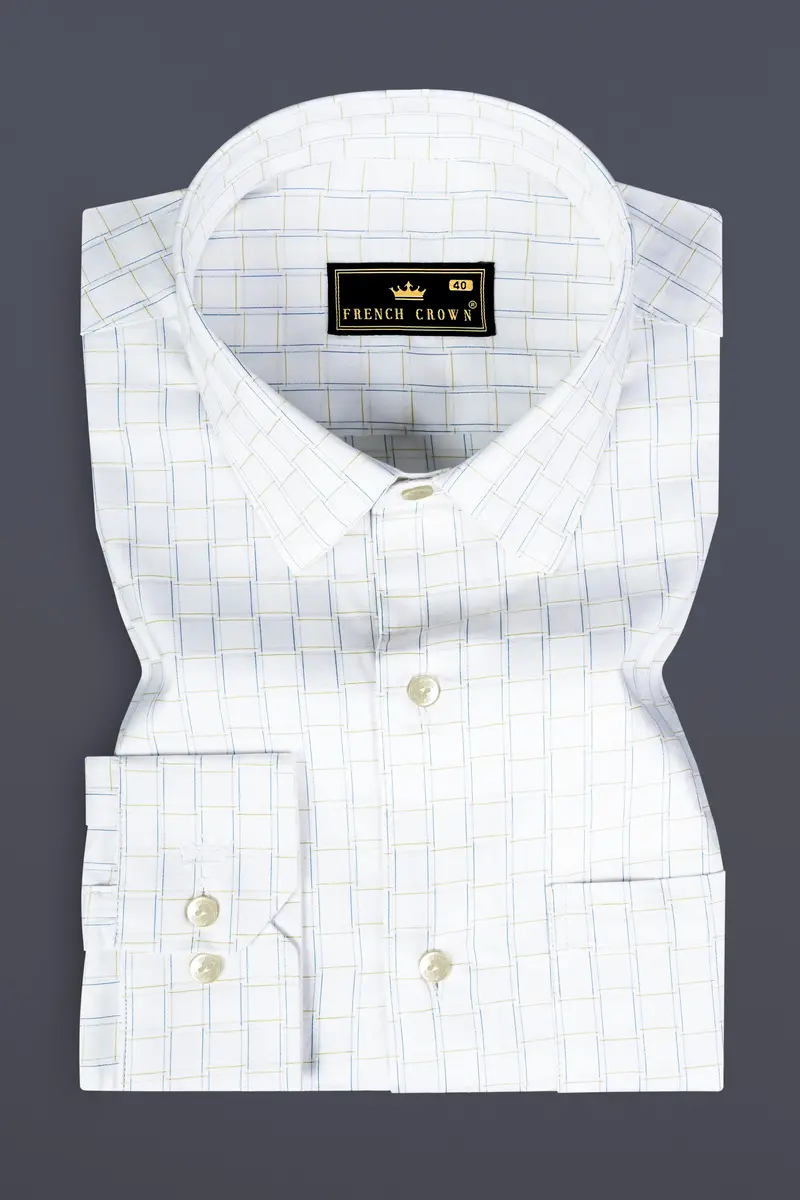 Bright White Jacquard Checked Premium Cotton Shirt 3