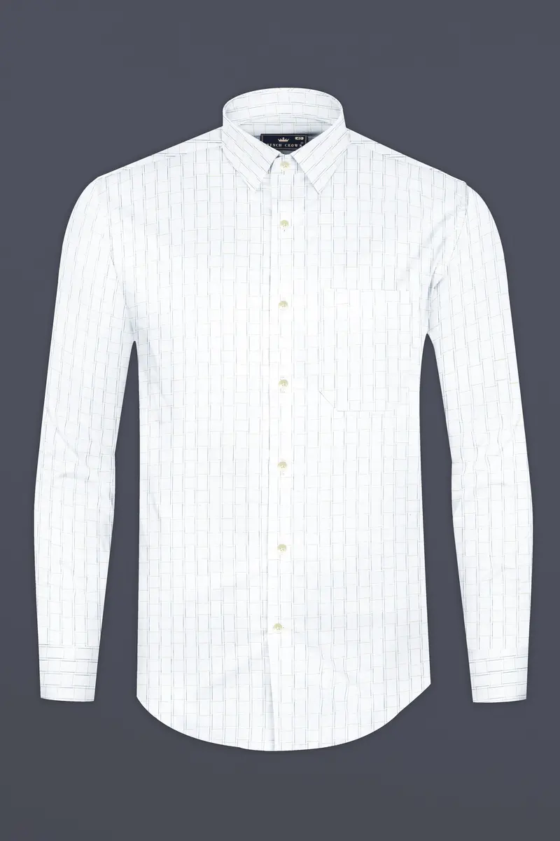 Bright White Jacquard Checked Premium Cotton Shirt 4