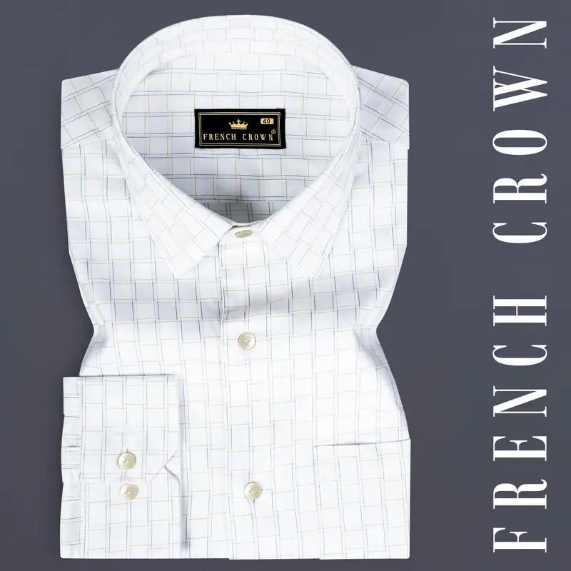 Bright White Jacquard Checked Premium Cotton Shirt 7