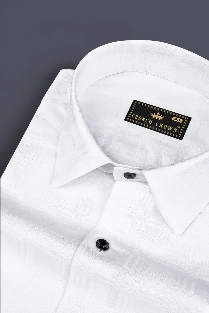 Bright White Jacquard Textured Luxurious Linen Shirt 1