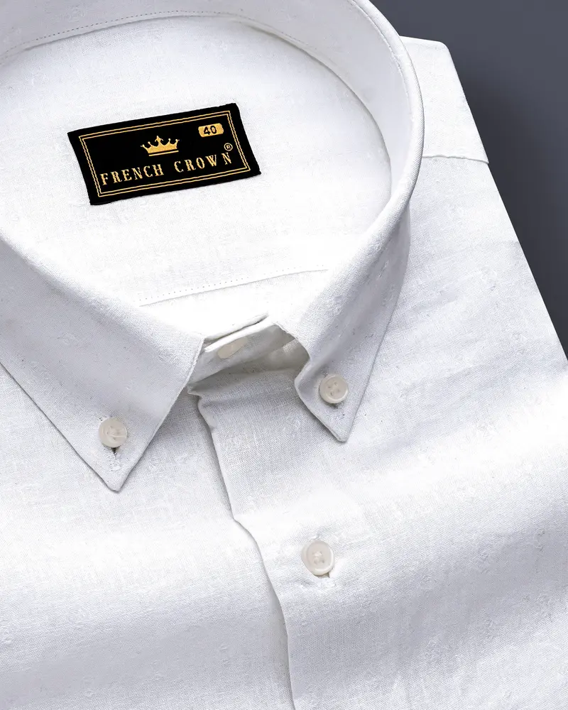 Bright White Jacquard Textured Luxurious Linen Shirt 1
