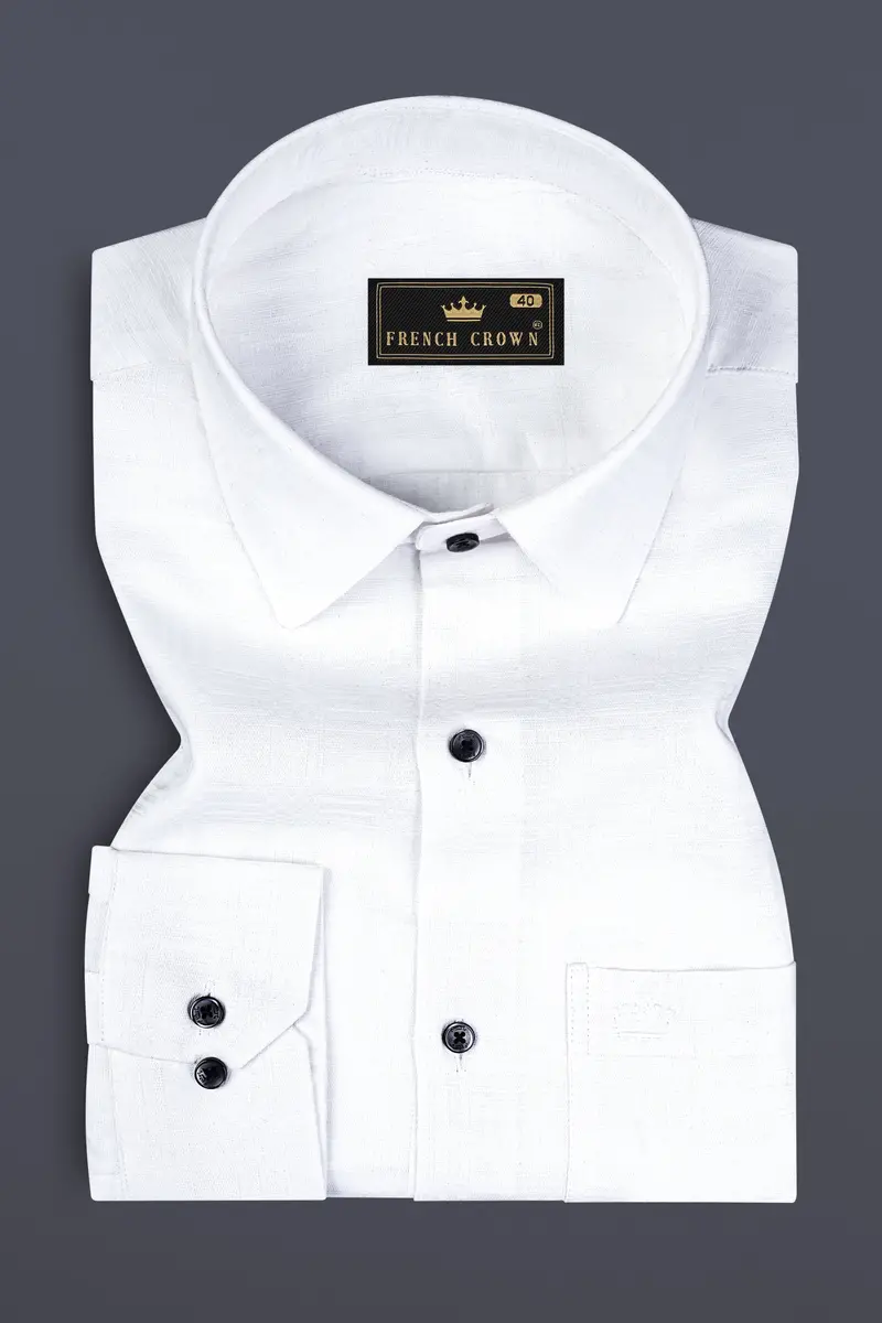 Bright White Jacquard Textured Luxurious Linen Shirt 3