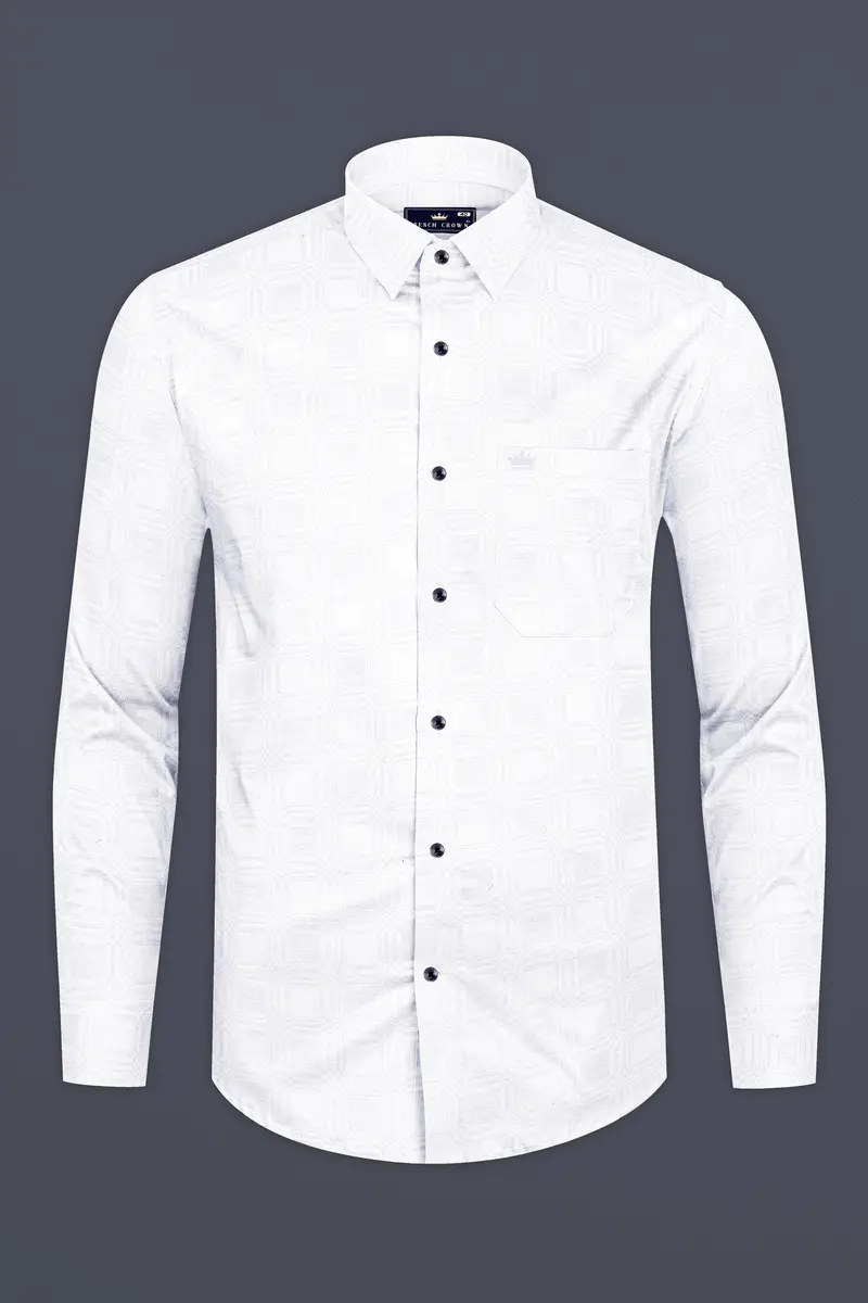 Bright White Jacquard Textured Luxurious Linen Shirt 4