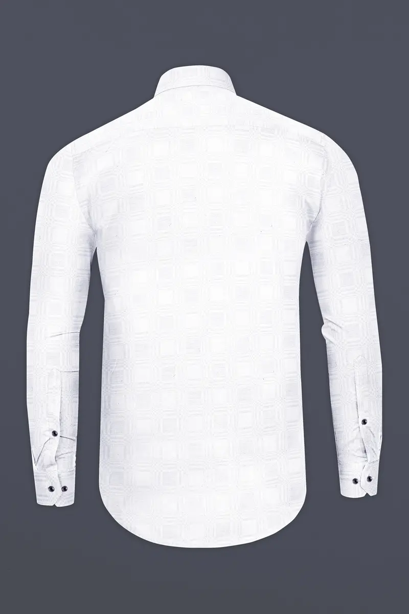 Bright White Jacquard Textured Luxurious Linen Shirt 5