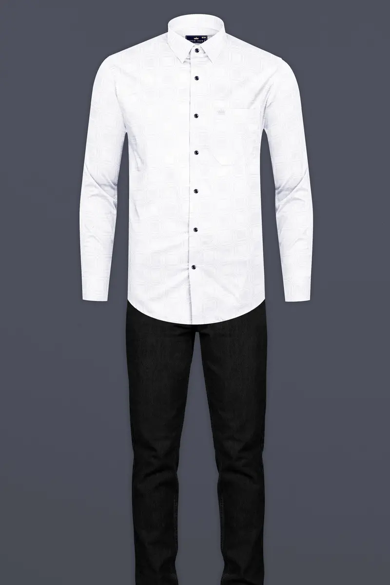 Bright White Jacquard Textured Luxurious Linen Shirt 6