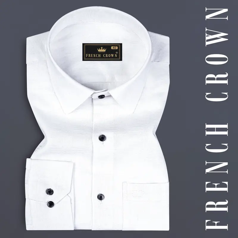 Bright White Jacquard Textured Luxurious Linen Shirt 7