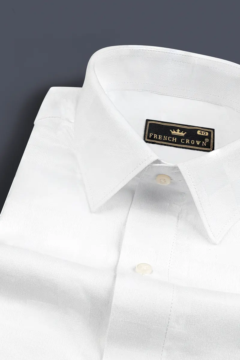 Bright White Jacquard Textured Premium Cotton Shirt 1