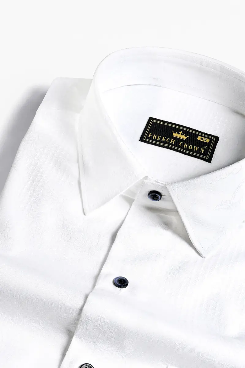 Bright White Jacquard Textured Premium Giza Cotton Shirt 1