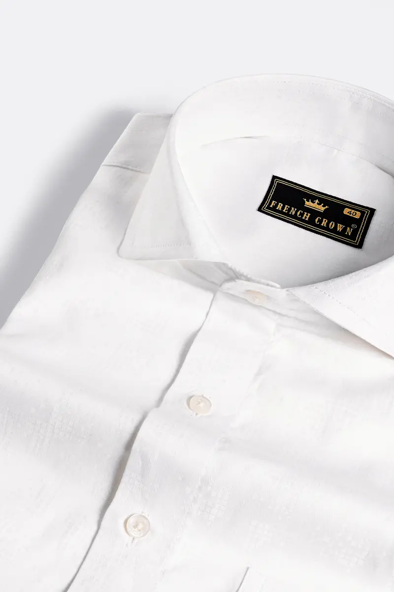 Bright White Jacquard Textured Premium Giza Cotton Shirt 1