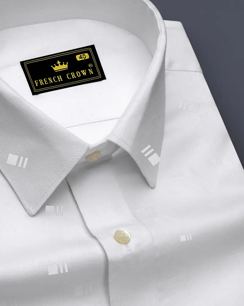 Bright White Jacquard Textured Premium Giza Cotton Shirt 1