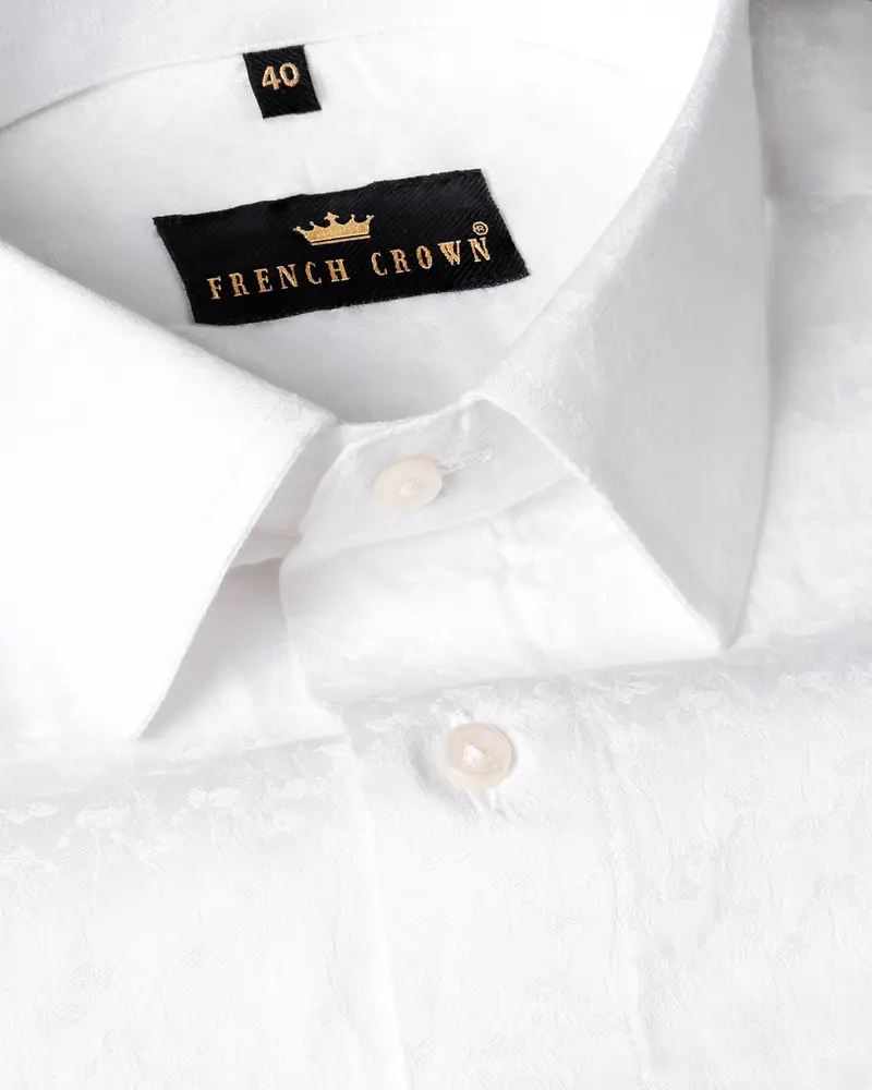 Bright White Jacquard Textured Premium Giza Cotton Shirt 1