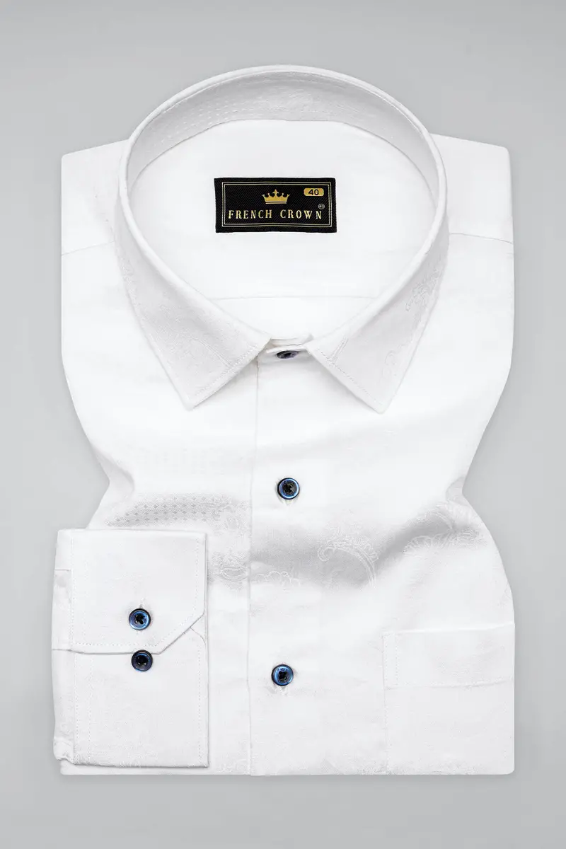 Bright White Jacquard Textured Premium Giza Cotton Shirt 3